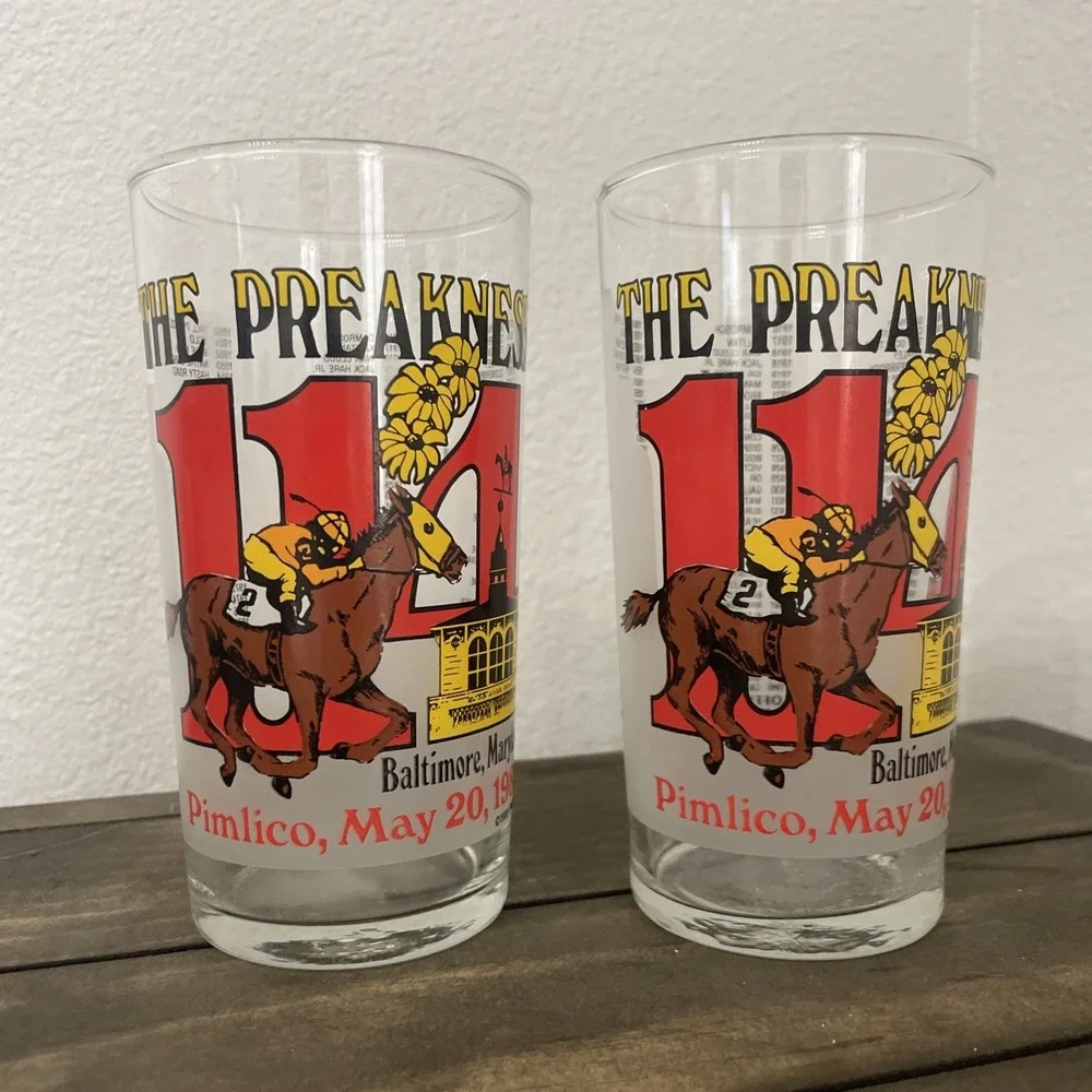 Preakness Stakes Collectible‎ Glass 1989 Pimlico Mint Julep Horse Racing Barware